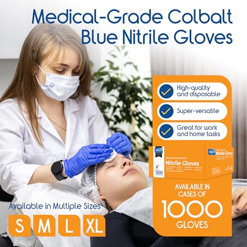 Inspire Cobalt Blue Nitrile Disposable Gloves | 4.5 Nitrile Safety Medical Exam Cooking Cleaning Disposable Gloves - size: Large, style: Blue - Case of 1000