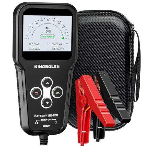 KINGBOLEN BM520 6V 12V 24V Car Battery Tester, 100-2000 CCA Automotive Load Tester Accurate Digital Auto Battery Analyzer Cranking and Charging System Tester for Cars Trucks SUV Motorcycle | Battery Load Tester Accurate Digital Auto Battery Analyzer Crank