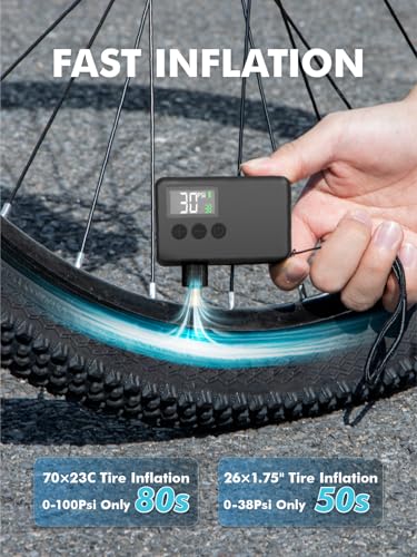 GPUTEK Mini Bike Pump Electric for Presta and Schrader Valves Bicycle Tire | Fast Inflate, Portable, 120 PSI Air Pressure, with Digital Gauge for Road Bike, Mountain Bike, E-Bike