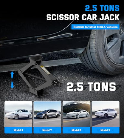 Car Jack for Tesla, 2.5 Ton Car Scissor Jack Kit for Tesla Model Y Model 3/S/X, Tire Changing Kit with 2 Tesla Specific Jack Pads - color: Black