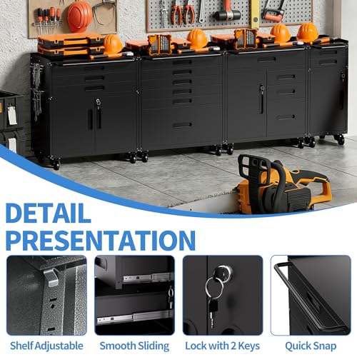 Metal Storage Cabinet for Garage, Tool Cabinet, Utility Cabinet | Wheeled, Rolling Tool Cabinet, 4 Drawers, 1 Doors Lockable, Top Countertop, Pegboard, Assembly Required, Black - color: Black