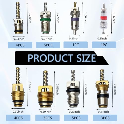 102PCS Air Conditioning Valve Core Kit, A/C R12 R134a Refrigerant Accessories Kit, AC Refrigeration Tire Valve Stem with Double Head Dual Dismantling Remover Tool Assortment Set