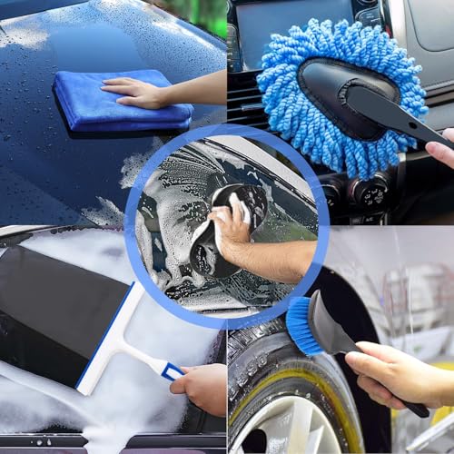 Car Wash Kit with Foam Gun, Bucket and Cleaning Tool, Car Washing Kit | Includes Wash Mitt Tire Brush Sponge Towels Brush Car Cleaning Kit for Interior and Exterior Cleaning, Home or Travel Use - size: XXL-26