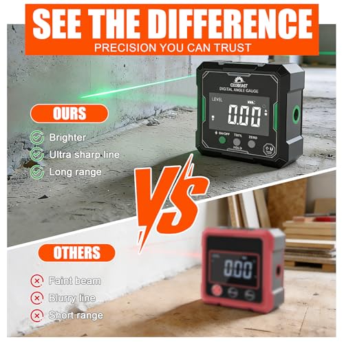 Digital Angle Finder with Green Laser, 4-side Magnetic Digital Laser Level, Rechargeable Mini Angle Gauge Measuring Tool Cube Inclinometer with Backlight for Woodworking Tablesaw Gift for Men - color: Green