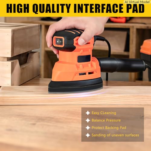 6 Pack 5 Hole Mouse Detail Sanding Interface Pad Hook and Loop, Triangle Sanding Pad, Mouse Sander Sandpaper Backing Pads, Come with 3 Pcs Triangle Sanding Sponge (320 Grits) for Balancing Pressure - size: Mouse 5 Hole - 6 Pack