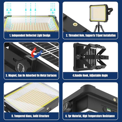 400W Solar 32000MAh Rechargeable Work Light, 400 LED 32000LM Portable Flood Light with Stand＆Dimming Function, IP66 Waterproof 3 Modes LED Job Site Lighting Flashlights for Mechanic Car - color: Yellow