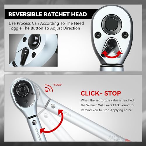 Auto Dynasty 1/2 Inch Dual-Scale Reversible Ratchet Wrench Set 5-45ft.lb/6.78-61.0 n.m with Quick Release and Accurate Torque Control - Perfect for Cars, Bikes, and Machinery Maintenance - size: 1/2 Inch-45ft.lb