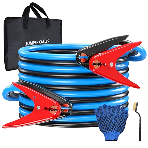 2 Gauge 20 Feet Jumper Cables Heavy Duty for Car, 800 Amp Automotive Booster Battery Jumper Cables for SUV and Trucks with Carry Bag, Gloves, Brushes - size: 2 Gauge 20FT