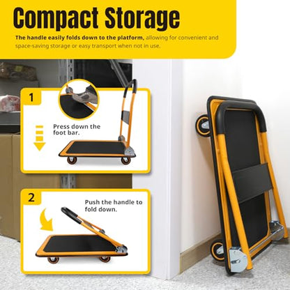 MaxWorks Foldable Platform Truck Push Dolly 330 lb Capacity 28.75" x 18.75" x 33" Heavy‑Duty Utility Cart with Fold Down Handle for Home Garage Warehouse and Workshop Use (80876)