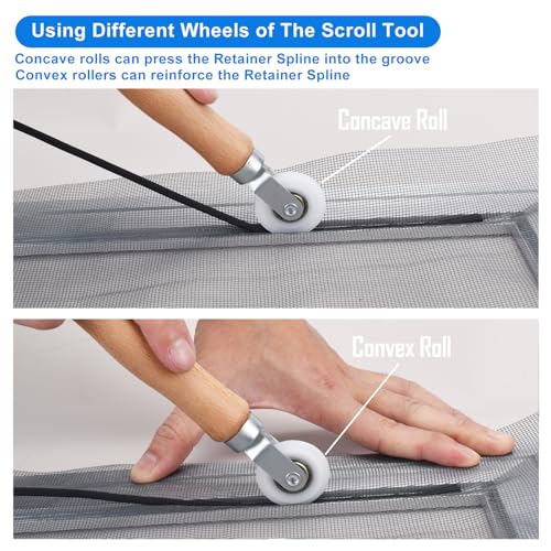 BAYTORY Window Screen Repair Kit, Nylon Roller Tool with Bearing | Spline Removal Hook and 32ft Retainer Spline Replacement for Installing Door Mesh Screens