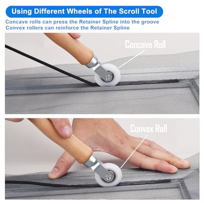 BAYTORY Window Screen Repair Kit, Nylon Roller Tool with Bearing | Spline Removal Hook and 32ft Retainer Spline Replacement for Installing Door Mesh Screens