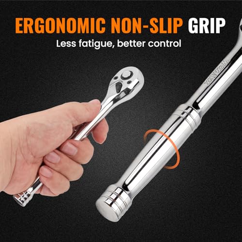 3/8" Drive Ratchet Wrench Set, 90T Quick-Release Reversible Ratchet, Cr-Mo Steel with 6" Extension Bar for Automotive & Home Repair - size: 3/8"