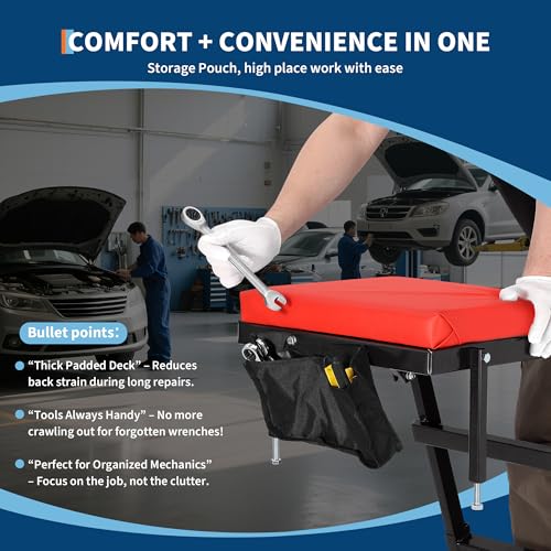 GarveeTech Top Automotive Creeper, 400 LBS Capacity Adjustable Car Creeper (49.2 in-68.9 in) with Locking Wheels & Tool Pouch, High Top Mechanic Creeper for Trucks, Garage Repair - color: Black
