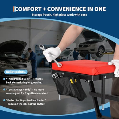 Top Automotive Creeper, 400LBS Capacity Adjustable Mechanic Creeper (49.2"-68.9") with Locking Wheels & Tool Pouch, High Top Car Creeper for Truck, SUV, Garage Repair - color: Black