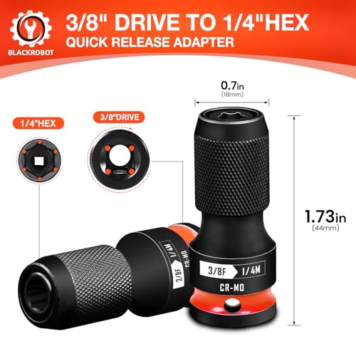 BLACKROBOT 2PCS Quick Release Impact Bit Holders 3/8-Inch Square Drive to 1/4-Inch Hex Socket Adapter, CR-MO Steel, Red - size: 3/8 Impact Bit Holder-2