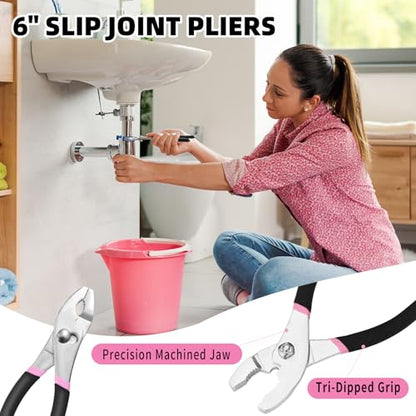 HANGYING 132-Piece Home Tool Kit for Women with Plastic Toolbox Pink | All Purpose Home Repair Tool Set with Storage Case, Women Small Tool Kit, Garage Office College Dorm & DIY Projects Use - color: Light Pink