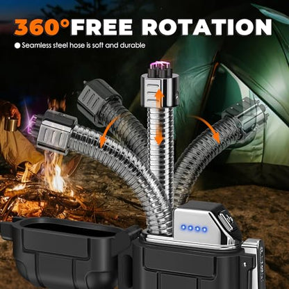 Lafagiet Electric Lighter USB C, Powerful Dual Arc Plasma Flame, with Flashlight, Wind & Waterproof Lighters for Candle, Camping, Grill, Emergency - color: F53-bk