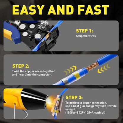 haisstronica 220PCS Solder Seal Wire Connectors Kit with 10-24 AWG Self-Adjusting Automatic Wire Stripper Tool, Waterproof Heat Shrink Butt Terminals for Car, Marine, Trailer, DIY Wiring Projects - size: 220PCS