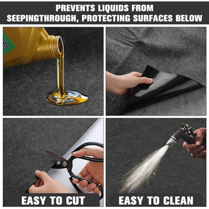 Drydiet 4 Pcs 36 x 72 Inch Oil Spill Mat for Under Car, Driveway, Motorcycle - Absorbent Pad for Garage Drip Leaks With Rubber Backing - Reusable, Washable, Non-Slip, Protects Floor