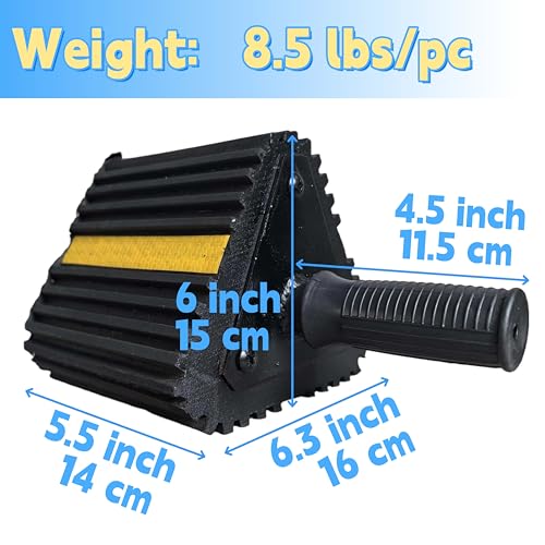 Goshen Sun- Heavy Duty Rubber Wheel Chocks with Reflective Strips,2-Piece (6.3x6x6 Inch)/Wheel Wedge/Tire Stop Block/Curb Parking Stopper/Parking Aid,All-Weather, Non-Slip (007-GRIP)
