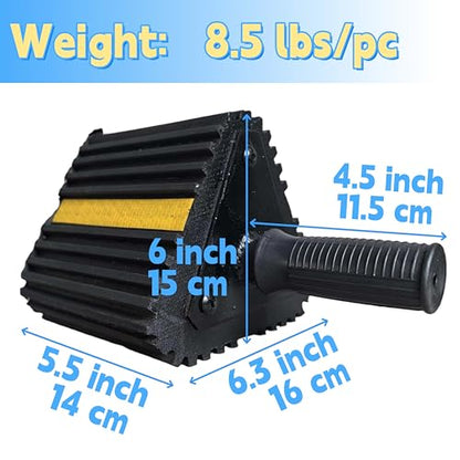 Goshen Sun- Heavy Duty Rubber Wheel Chocks with Reflective Strips,2-Piece (6.3x6x6 Inch)/Wheel Wedge/Tire Stop Block/Curb Parking Stopper/Parking Aid,All-Weather, Non-Slip (007-GRIP)