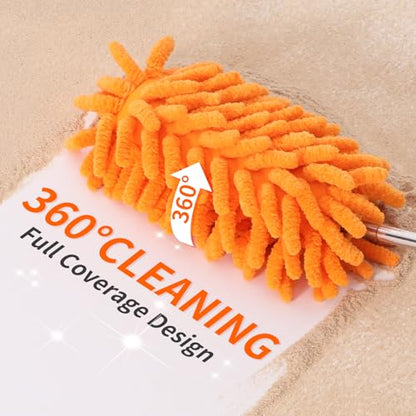 Mini Duster for Cleaning, 360° Bendable Hand Dusters with Extension Pole, Washable Small Duster for Car Interior, Office, Furniture - color: 2 Pack Red