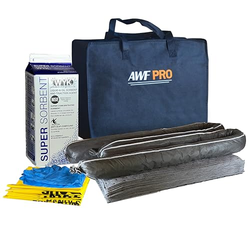 AWF PRO Portable Economy Universal Spill Kit, 25 Pieces | Perfect for Trucks, Restaurants, Vehicles, & Homes, Includes Durable Storage Bag, Sorbent Socks & Pads, & Accessories - size: Economy Spill Kit