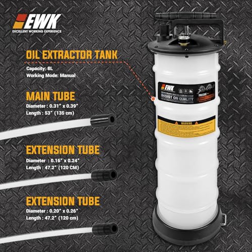 EWK 8L Heavy Duty Manual Oil Extractor Change Pump, Fluid Extractor with Reinforced Tank, Oil Change Pump for Auto Car, Boat, Motorcycle - size: 8L (With Reinforced Tank)