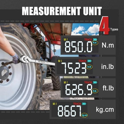 VANPO Digital Torque Wrench 3/4-Inch 31–627 ft-lb for Heavy Equipment | ±2% Accuracy, Electronic Torque Wrench with LED, Buzzer, Vibration Alert for Heavy Truck, Industrial Equipment & Agricultural - size: 3/4-inch 31-627 Ft-lb/42-850 Nm