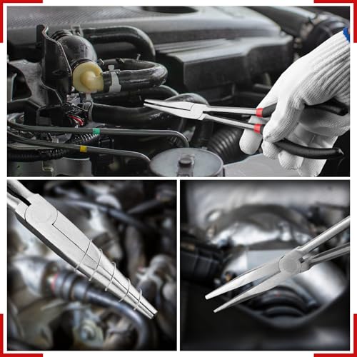 5Pcs Bent Nose Pliers 11 Inch Extra Long Needle Nose Pliers Set | Straight, 25°/45°/90° Bent, Circle Nose for Narrow Spaces, Hard to Reach Areas & Precision Work