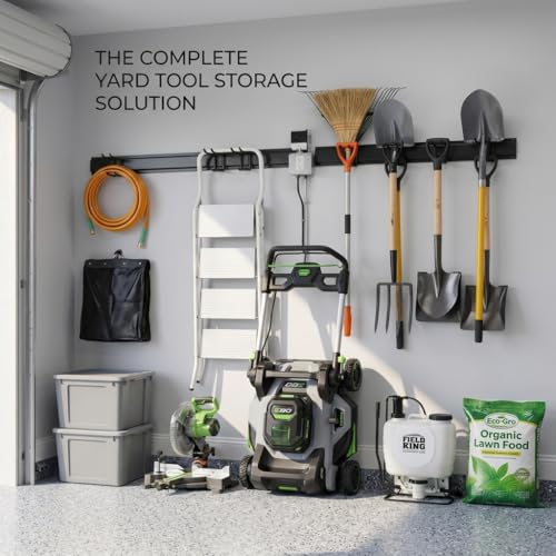 Aking Ace 96-Inch Heavy Duty Wall Mount Garden Tool Organizer for Garage | Adjustable hangers perfect for shovels, rakes, and Garage Tools, Heavy-duty rack holds 700lbs. Ideal for shed organization - size: 96inch