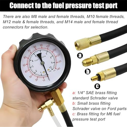 0-140PSI Car Fuel Pressure Tester Kit, TU-114 Vehicle Gas Gasoline Injection Pump Pressure Tester Gauge Kit, Automobile Oil Injection Pump Diagnostic Tool Set, Universal Fit