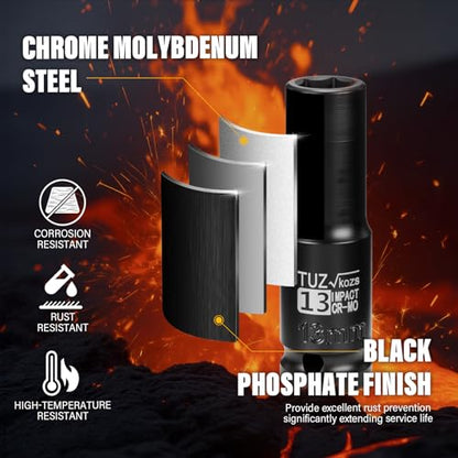 1/2 Inch Drive 13mm Deep Metric 6 Point CR-MO Impact Socket | Radius Corner Design,Square Chamfered Opening,Axle Nut Impact Grade Socket for Easy Removal - size: 1/2” Drive 13mm Deep, style: 1/2" Drive Deep Socket