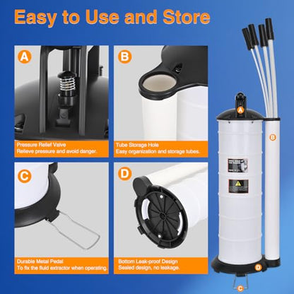 GOOACC Oil Extractor Pump for Oil Change Vacuum Pump 7L Manual Fluid Extractor Tools Kit with 4 Tubes and Storage Hole Oil Suction Pump Extractor for Automotive Boats Fluid Vacuum Evacuation Transfer - size: 7L Manual