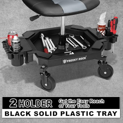Rolling Stool with Wheels, Adjustable Height Pneumatic Garage Work Mechanic Stool Seat with Backrest, 400 LBS Capacity 360° Swivel Mechanic Crepper Chair with Tool Tray Storage, Gray - color: Carbon Fiber Gray