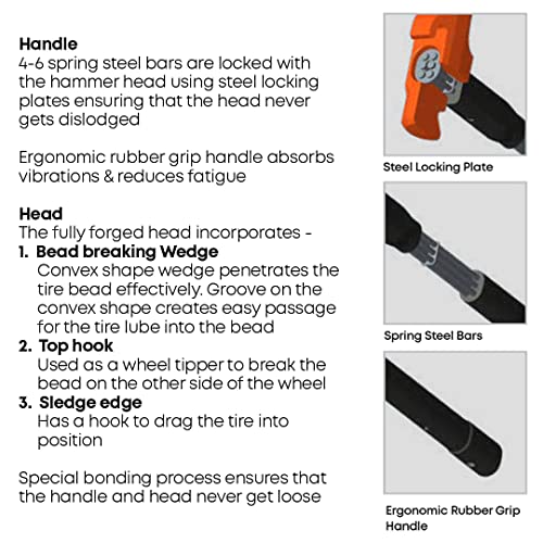 Groz 5 lb Tire Bead Breaker Hammer with 20-Inch Indestructible Spring Steel Handle, 3-in-1 Wedge Head for Passenger and Light Truck Tire Service, Rubber Anti-Vibration Grip (34750) - size: 5 lbs