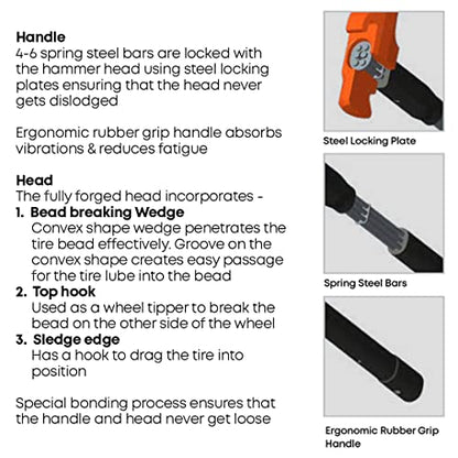 Groz 5 lb Tire Bead Breaker Hammer with 20-Inch Indestructible Spring Steel Handle, 3-in-1 Wedge Head for Passenger and Light Truck Tire Service, Rubber Anti-Vibration Grip (34750) - size: 5 lbs