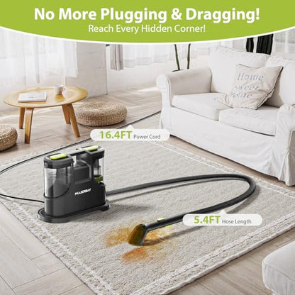 Upholstery Carpet Cleaner, MUJERBAY 15Kpa Portable Spot and Stain Cleaner Shampooer, Easy Move with Handle, 1.5-inch Deep Cleaning Machine for Couch, Stairs, Car and Pet Messes. - color: Black Green