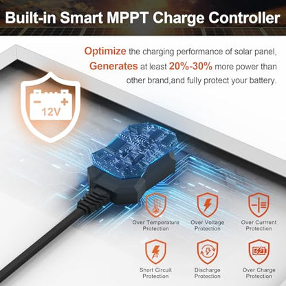 SUNER POWER 20W 12V Solar Battery Charger Maintainer, Built-in Smart MPPT Charge Controller, Adjustable Mount Bracket, Waterproof 20 Watt Solar Panel Kits for Car Automotive Boat Marine RV Trailer - size: 20W Pro