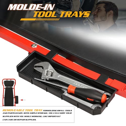 Magshion Mechanic Creeper Garage Automotive Floor Low Profile Roller Mechanics Tools, 44" 6 Caster Creeper with Adjustable Cushioned Headrest - 300 lbs Capacity (Red) - color: Red, size: 44"