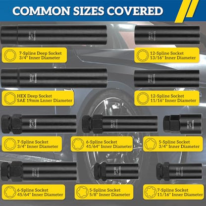 Wheel Lock Removal Kit 10 Piece, Spline Hex Master Key Set | Remove Rusted Frozen Lug Nuts, Aftermarket Wheels, Cr-Mo Steel