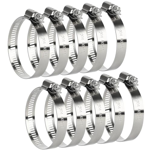 Hose Clamp, 10 Pieces 2.5 Inch Stainless Steel Hose Clamps for 1 1/2 Inch to 2 1/2 Inch Hose Pipe Large Adjustable Worm Gear Hose Clamp Assortment Kit for Automotive Radiator Fuel Line Mechanical - color: Metallic 10 Pcs, size: 1-1/2"~2-1/2"