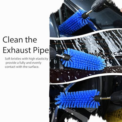 Drill Brush Attachment for Car Wheels with Dense Durable Bristles and Metal Hex Shank, Rims Engines Exhaust Bottle Cleaning, Blue - color: Blue