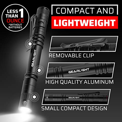GearLight S100 LED Pocket Pen Light- 2 Small, Compact Flashlights with Clip for Tight Spaces, Police Inspection, Nurses & Medical Use - White Light - 2 Pack, (S100 Pen Light) - color: White Light, style: S100 LED (2Pck)
