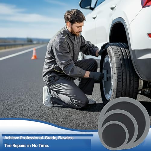 Tire Patch Kit with Wooden Roller Tool,30-Piece Tube Repair Patches for Car, Truck, Motorcycle, Bike,3 Sizes (10 Each of 32mm, 42mm, 58mm),Puncture Repair Kit for Tires & Tubes