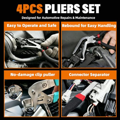 Burmong 4 Pieces Automotive Electrical Disconnect Pliers, Disassembly Tools, Auto Electrical Disconnect Pliers Set, Clip Removal Tool, Car Clip Removal Tool