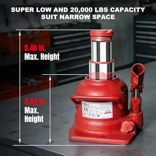 10 Ton (20,000 LBs) Double Ram Low Profile Welded Bottle Jack for Car Auto Repair and House Lift, Red - size: 10TON-LOW