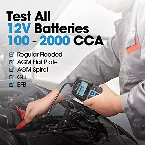 TOPDON Car Battery Tester BT100 12V Automotive 100-2000CCA Battery Health Faults, Alternator Analyzer, Load Cranking Tester for DIYers, Auto Repair Shops, 4S Stores, Battery Manufactures
