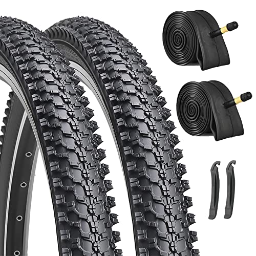 Hycline 2-Pack Mountain Bike Tires Set: 20/24/26/27.5-inch Folding Replacement High-Performance Wear-Resistant Bicycle Tires and Pair Inner Tubes with Tire Levers for MTB Off-Road Bike - color: 24x1.95-30TPI
