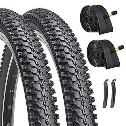 Hycline 2-Pack Mountain Bike Tires Set: 20/24/26/27.5-inch Folding Replacement High-Performance Wear-Resistant Bicycle Tires and Pair Inner Tubes with Tire Levers for MTB Off-Road Bike - color: 24x1.95-30TPI